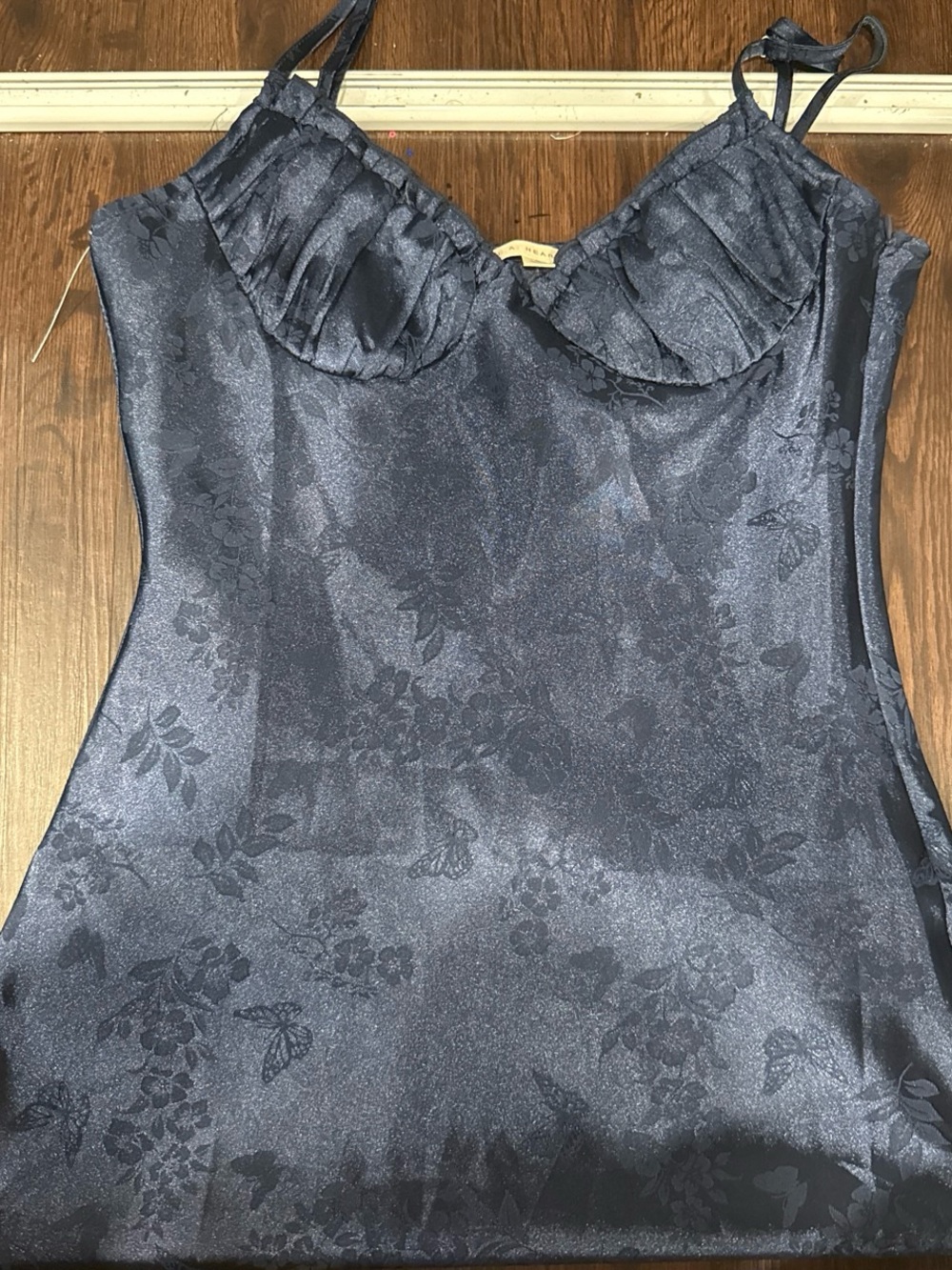 La Hearts Navy Blue Floral Satin Cami Tank